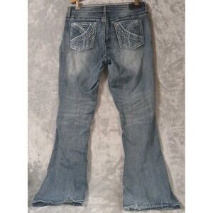 True Luck Womens Jeans 14 Flared Embroidered Mid-rise Blue Denim Stretch READ